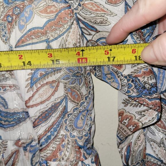 Womens Peasant Balloon Sleeve Top Paisly Print Floral Peplum Blouse Blue Pepper - Picture 6 of 9